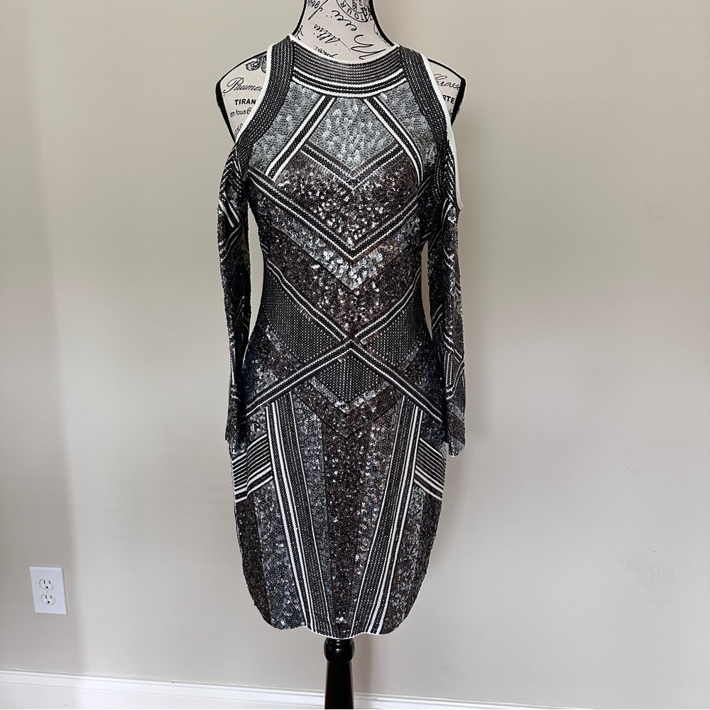 Express Black and Silver Long Sleeve Dress
